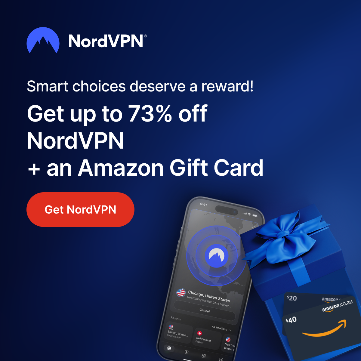 Get up to 73% off NordVPN + an Amazon Gift Card